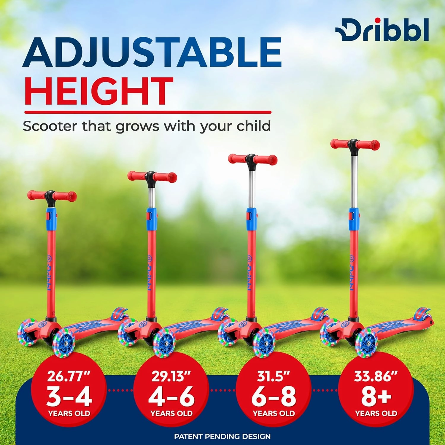 3-Wheel Kids Scooter - Lean-to-Steer Technology, Adjustable Height Handlebar, Anti-Slip Deck, Scooter for Boys & Girls Ages 3 , Child Safety Approved, Support Riders Up To 165 lbs, Red and Blue