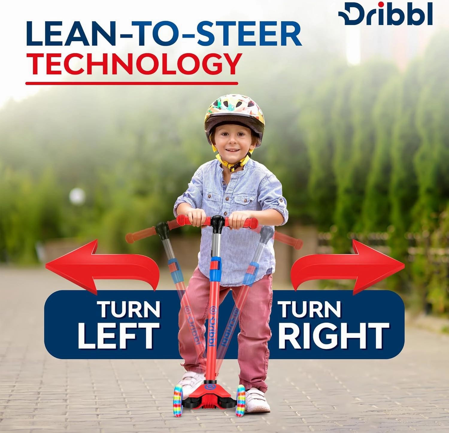 3-Wheel Kids Scooter - Lean-to-Steer Technology, Adjustable Height Handlebar, Anti-Slip Deck, Scooter for Boys & Girls Ages 3 , Child Safety Approved, Support Riders Up To 165 lbs, Red and Blue
