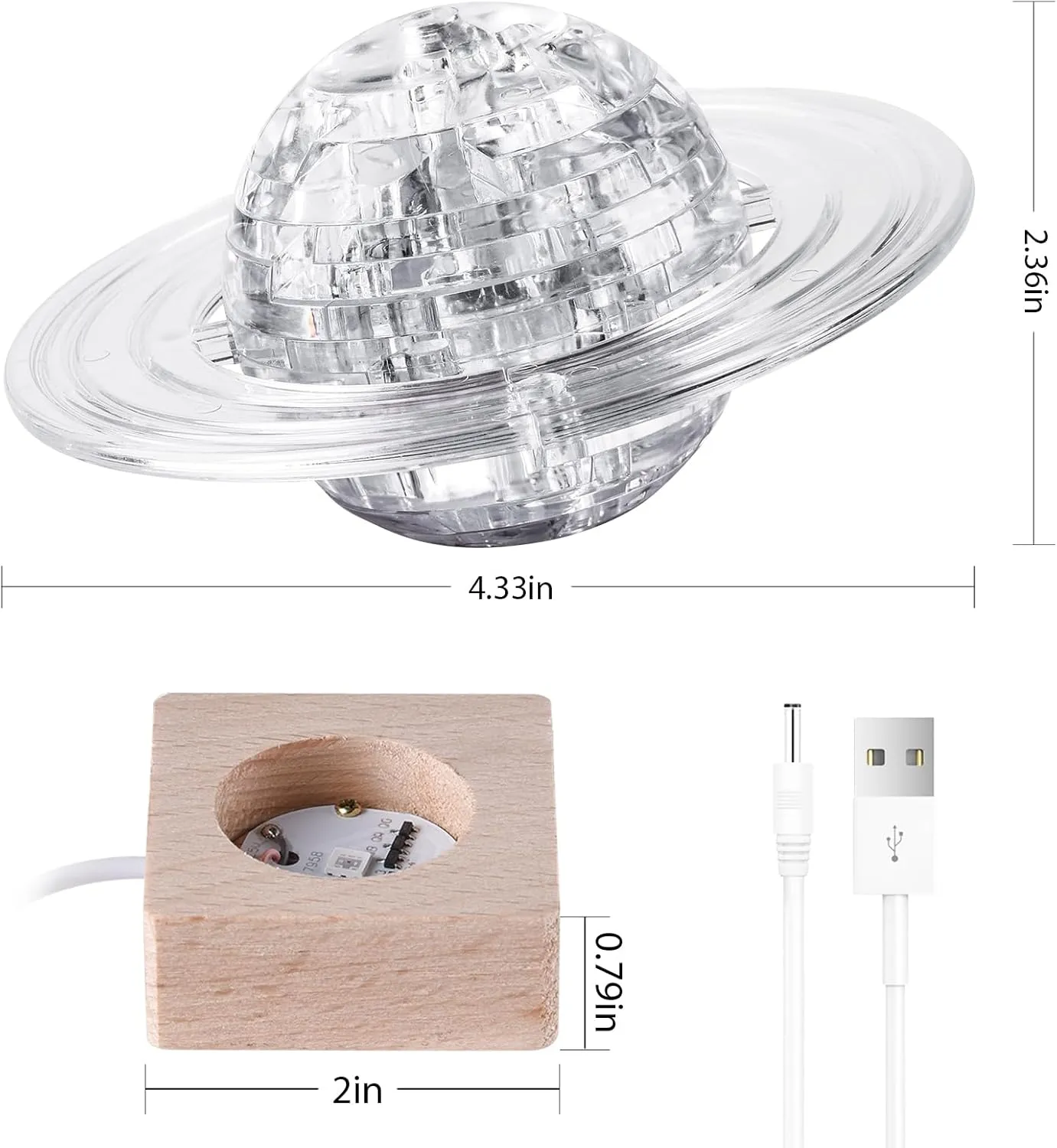 3D Crystal Puzzle, 40PCS Saturn Assembly Brain Teaser with Light-Up Wood Base, Plastic Saturn DIY Puzzle Blocks 3D Model Toy for Kid 14  (White)