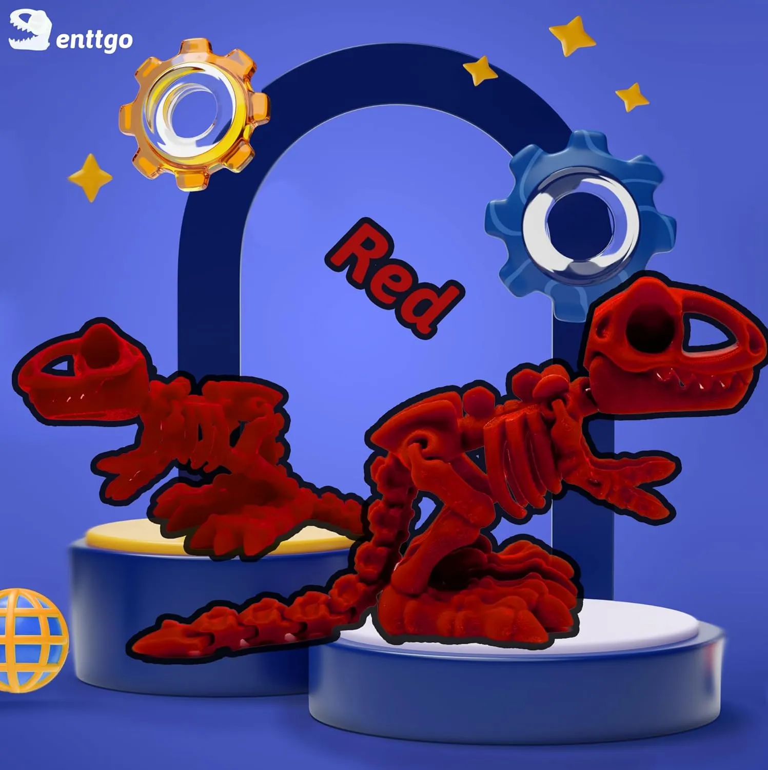 3D Printed Dinosaur Model, Cute and Fun Dinosaur Skeleton Design Decoration - Premium Quality 3D Printed Toy. (Red)