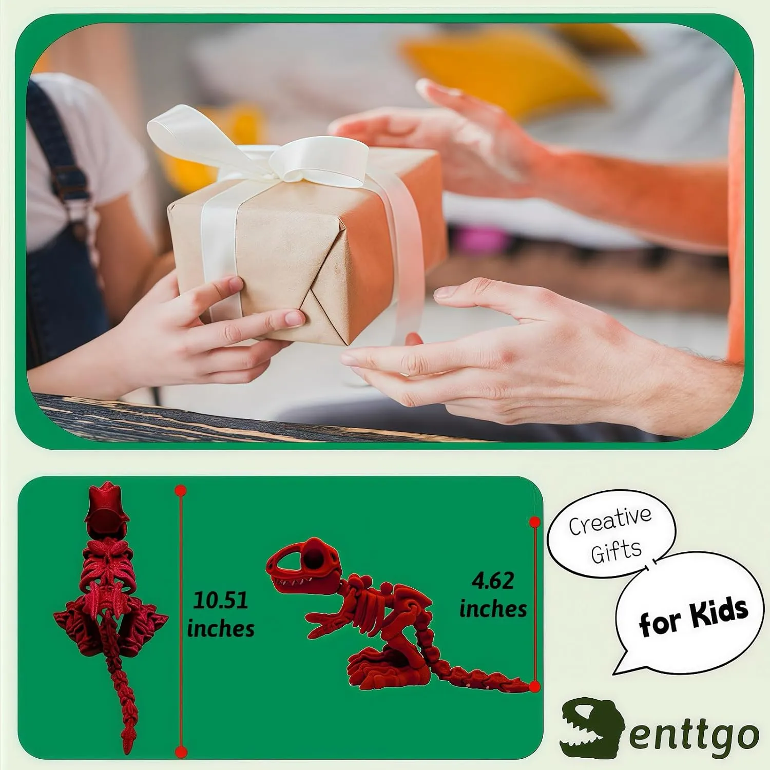 3D Printed Dinosaur Model, Cute and Fun Dinosaur Skeleton Design Decoration - Premium Quality 3D Printed Toy. (Red)