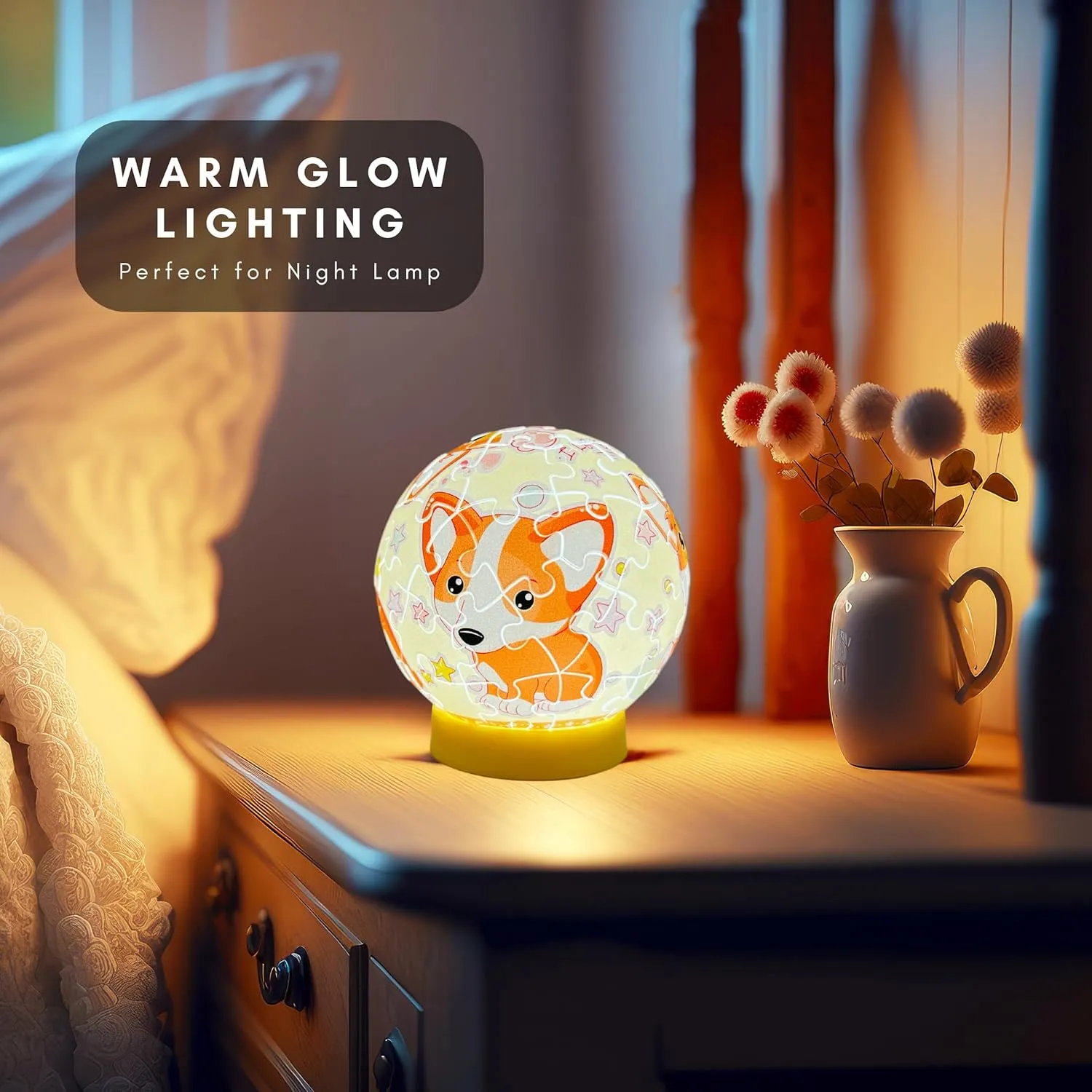 3D Puzzle Ball Nightlight for Kids Ages 6-12, Corgi Puzzle 61 Piece Christmas Brithday Gifts for Kids, Corgi Gifts for Corgi Lovers