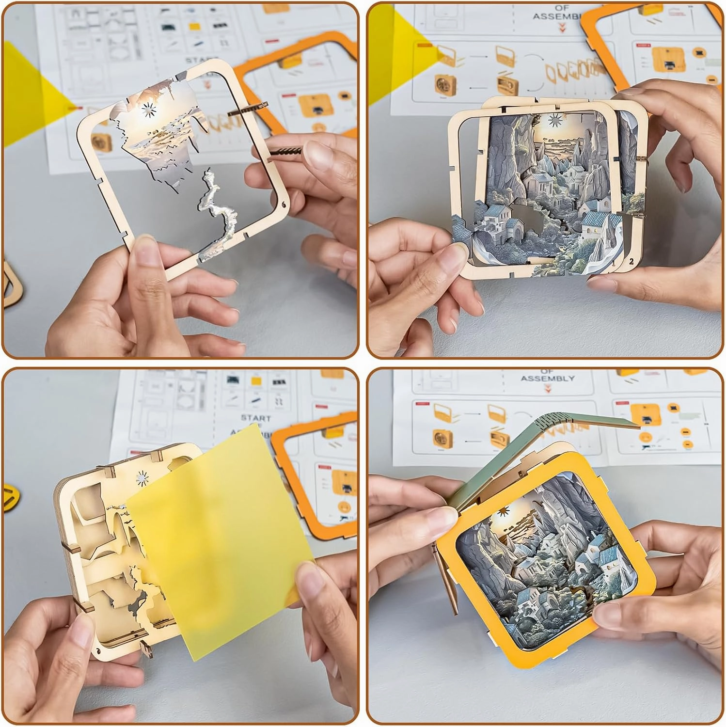 3D Puzzle Nightlight-DIY LED Light Canyon Village Wooden Puzzle-Art Lamp and Craft Kits for Kids and Adults-Birthday Gifts Toys-Home Desk Decor Family Game
