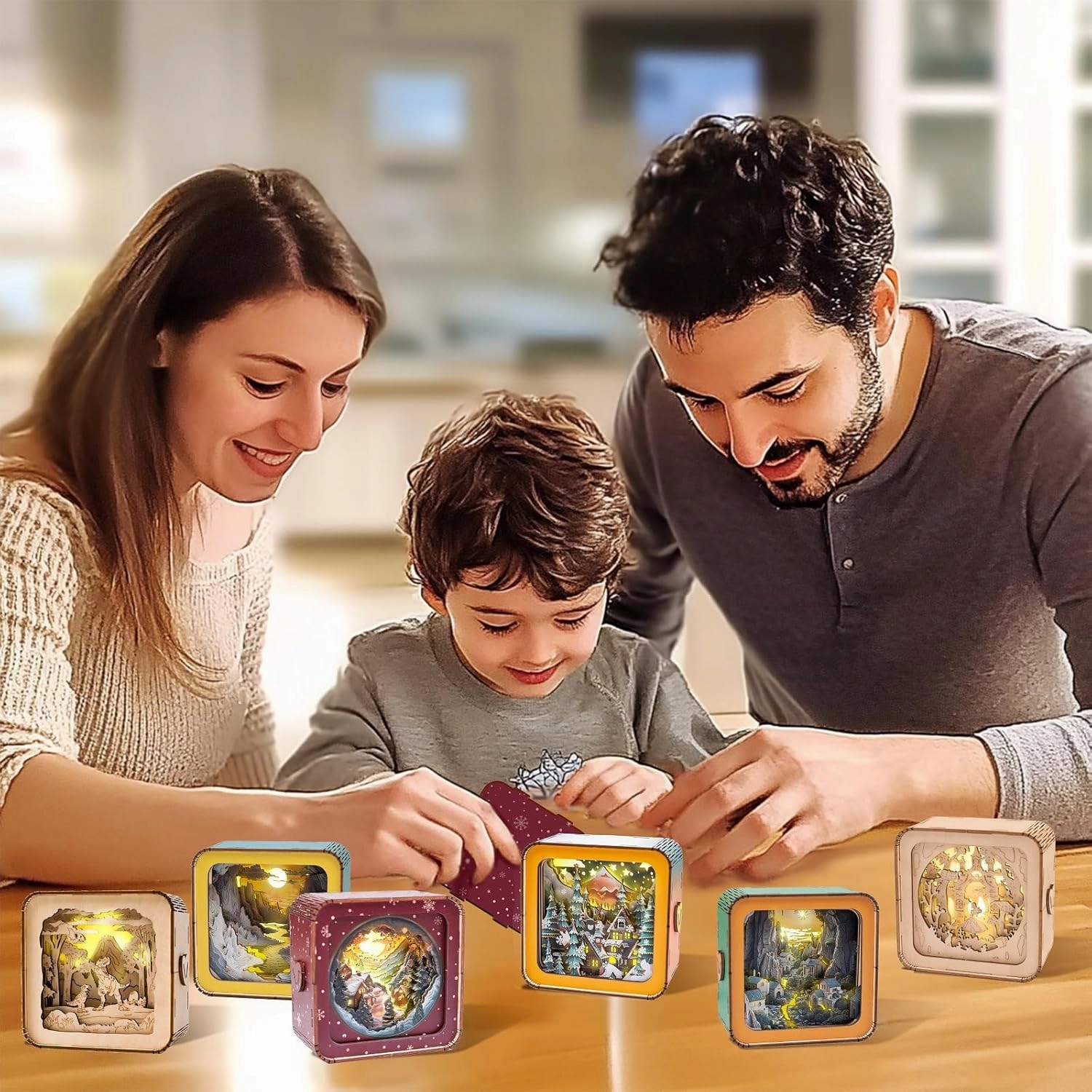3D Puzzle Nightlight-DIY LED Light Canyon Village Wooden Puzzle-Art Lamp and Craft Kits for Kids and Adults-Birthday Gifts Toys-Home Desk Decor Family Game