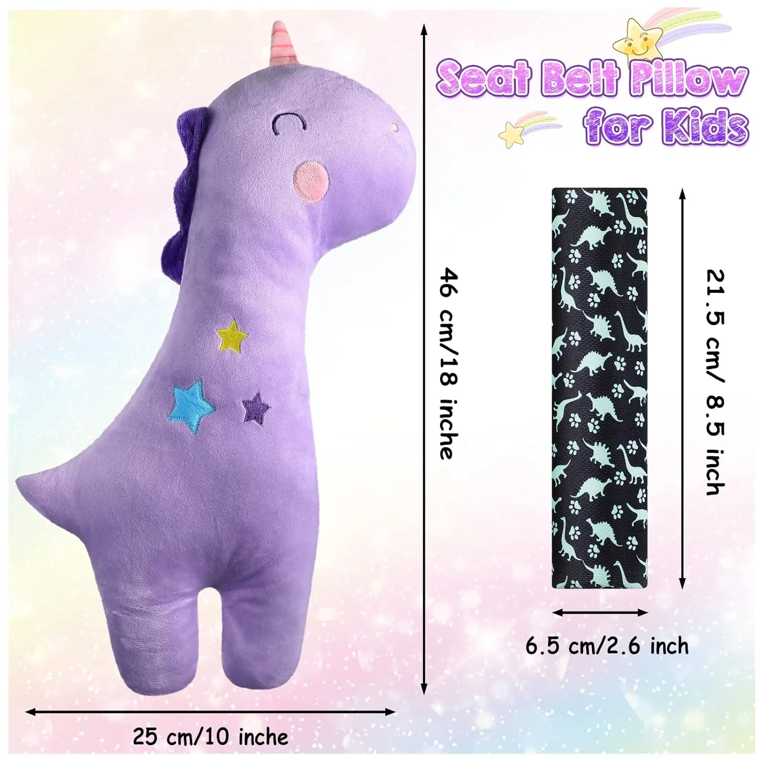 4 Pack Seatbelt Pillow for Kids Soft Car Seat Belt Cover Unicorn Baby Car Seat Strap Covers Dinosaur Kids Seat Pad Strap Seat Belt Cushion Head Rest Support Shoulder for Girls Boys Baby Car Stroller