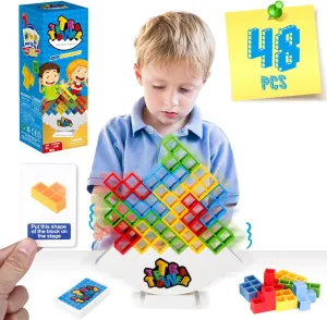 48 PCS Tetra Tower Stacking Game, Building Balance Blocks Board Game, 1-4 Players Family Games for Kids, Adults, Party, Friends, Team, Travel