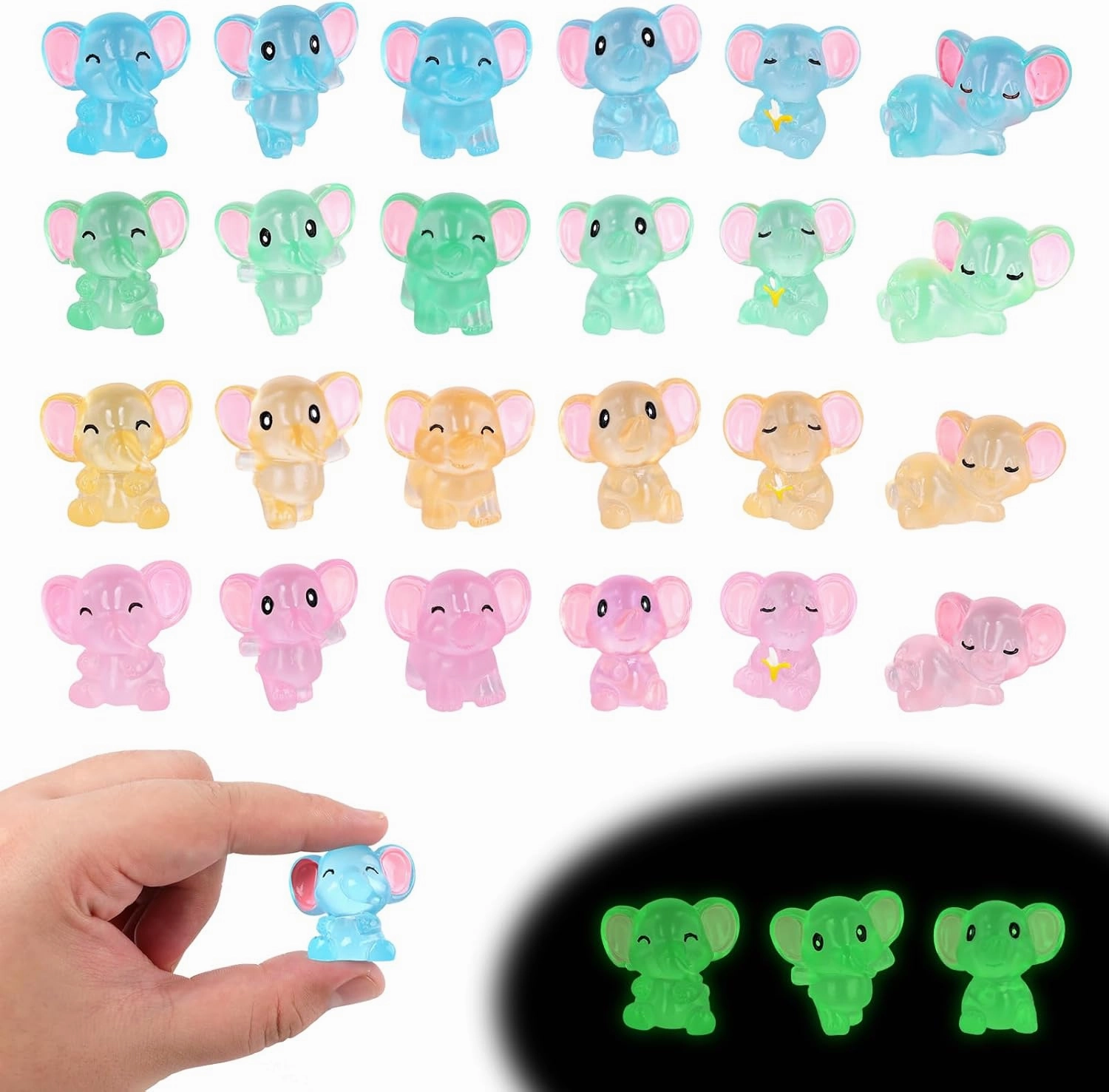 48pcs Luminous Elephants, Miniature Glow in The Dark Elephants Cute Mini Resin Elephants Animal Statue Decor Dark Garden Accessories for Garden Dollhouse Decoration