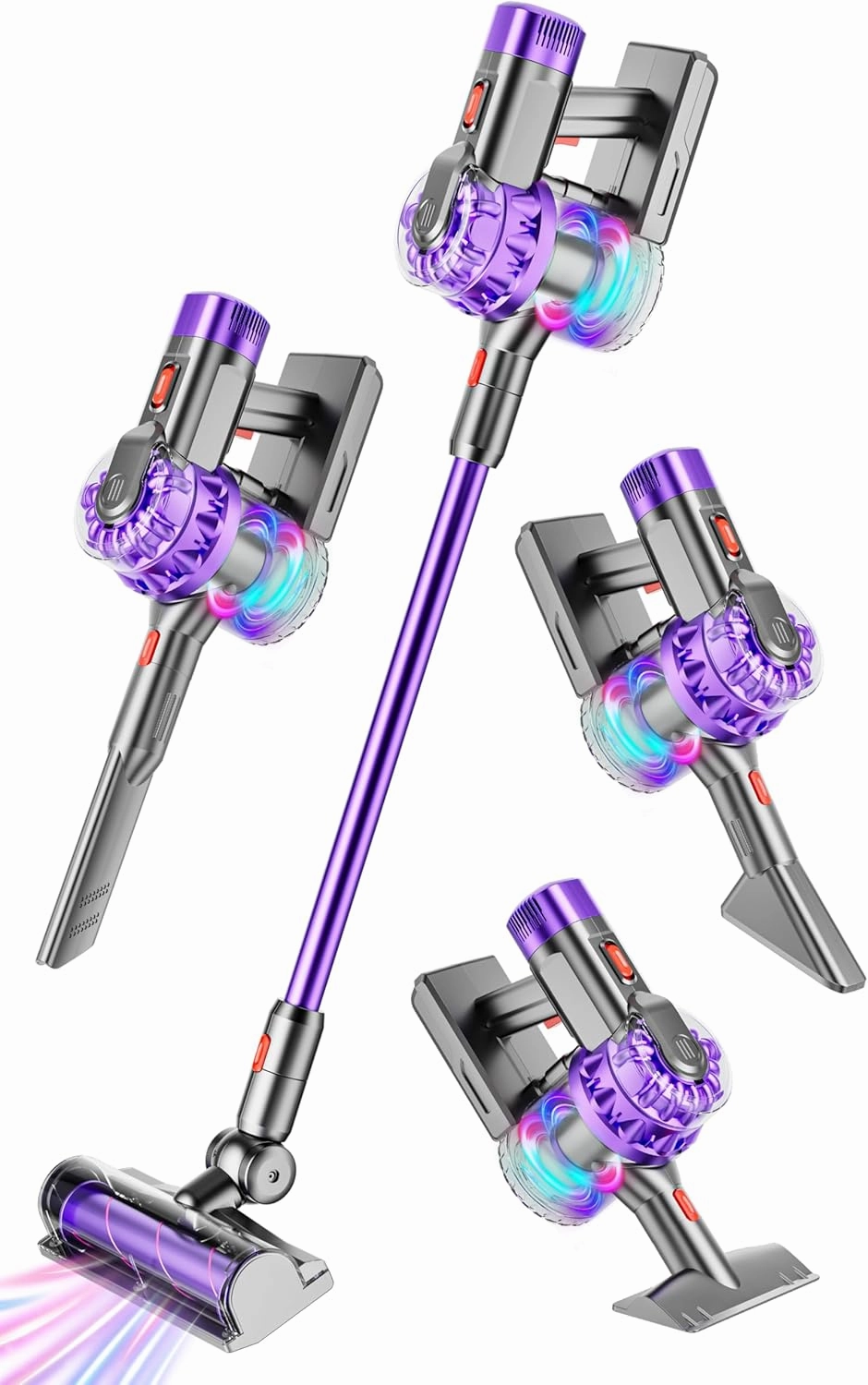 4-in-1 Kids Vacuum That Really Work, Toddler Pretend Play Cleaning Toy Vacuum Set W/ Light & Sound, Interactive Toy Cleaner Birthday Idea for 3 4 5 6  Year Girl Boy (Purple)