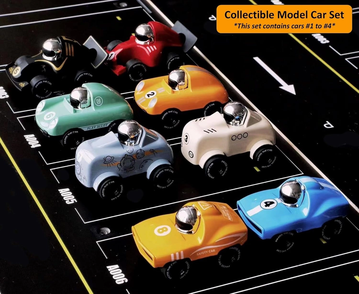 4-Pack Alloy Press and Go Toy Cars, Die-cast Collectible Model Race Cars, Birthday Christmas Holiday Party Gift for Kids 3 , Adults, and Collectors, Multi-Color (Cars #1 to #4)