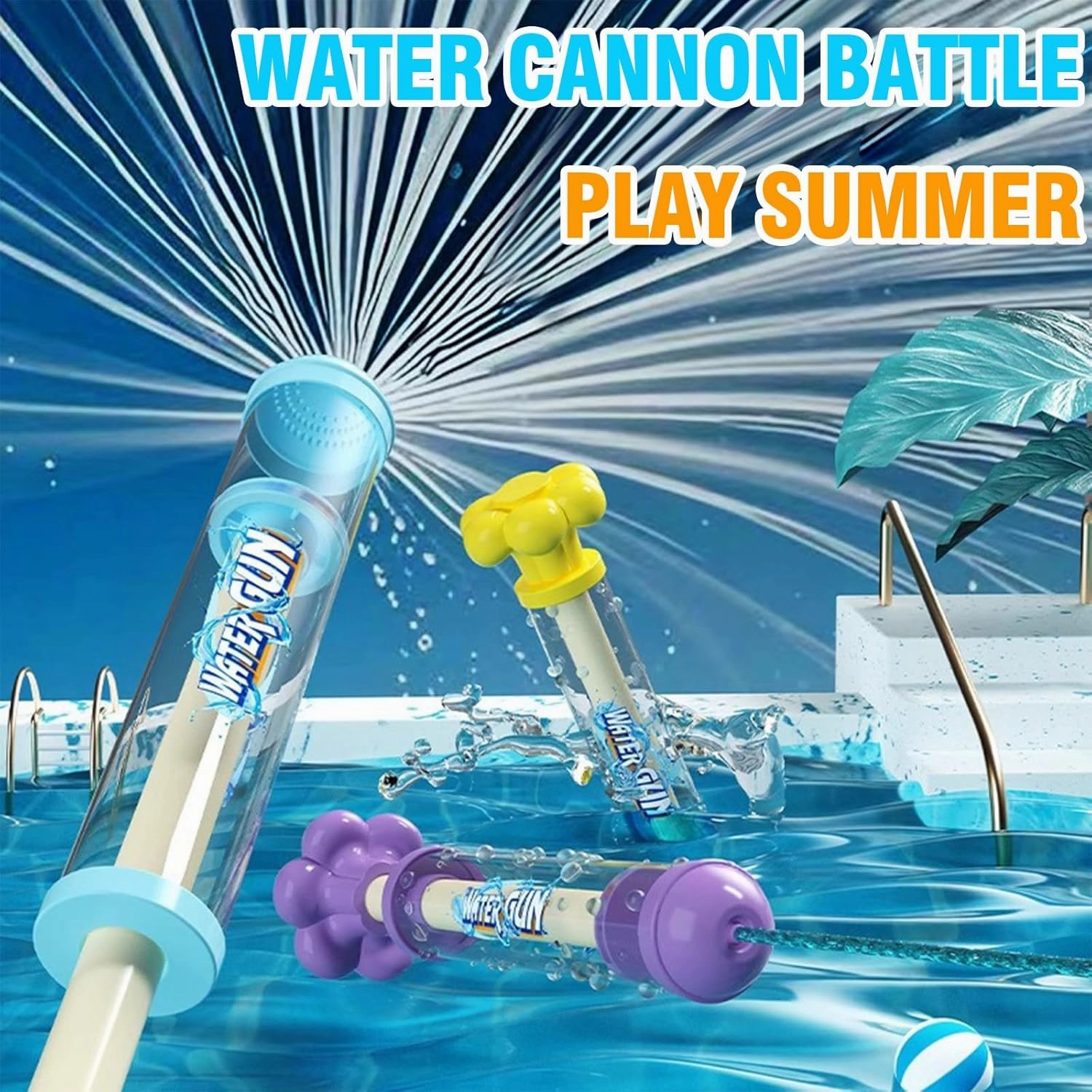 4 PCS Firework Water Gun, Firework Water Guns for Pool Parties, High-Pressure Pull-Out Sprinkler Toy, Interactive Pool Game for Family and Friends, Beach & Backyard Fun (Fireworks 4 PCS)