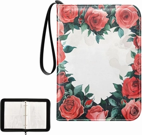 4 Pockets Trading Card Album Holder Book Folder Sports Card Binder Heart Shape Roses 400 Double Side Pockets for 3 Ring Binder Zipper