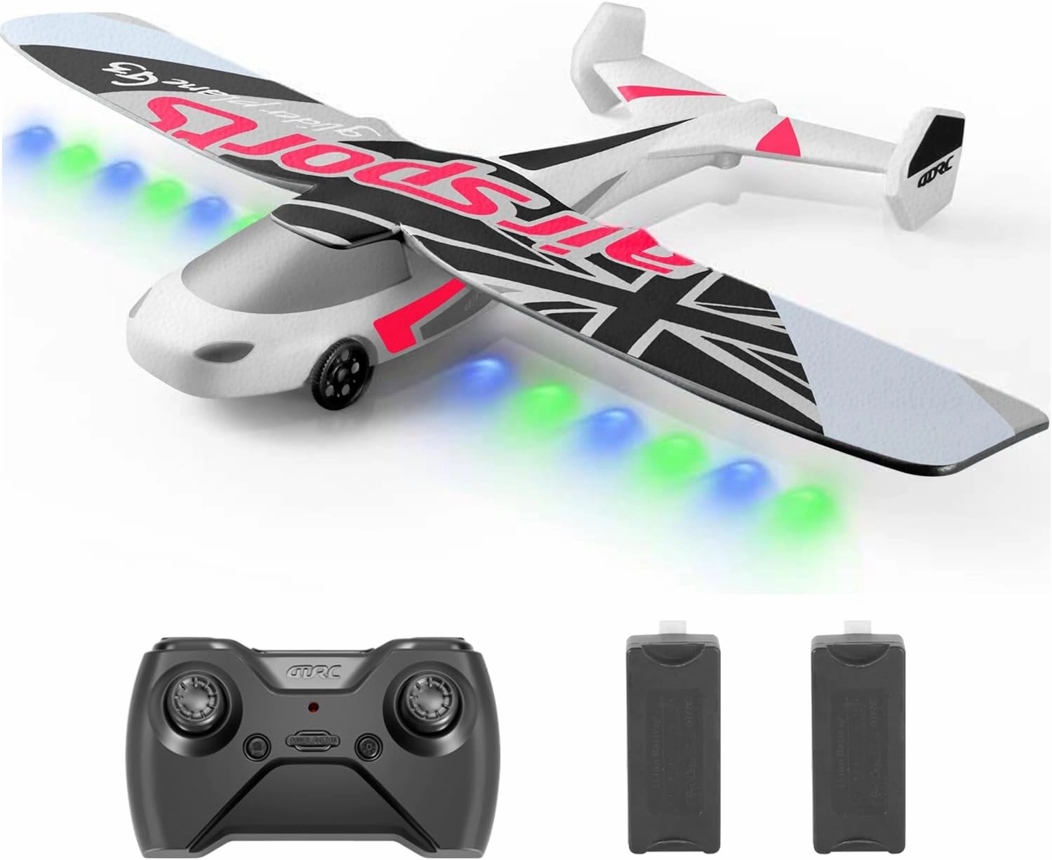 4DRC RC Plane, 2.4Ghz Remote Control Airplane,Flying with 2 Batteries & Propeller 6-axis Gyro Stabilizer,Blue&Green Light,Easy to Fly for Beginners Adults Kids Boys