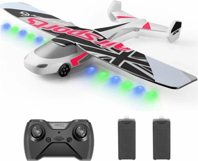 4DRC RC Plane, 2.4Ghz Remote Control Airplane,Flying with 2 Batteries & Propeller 6-axis Gyro Stabilizer,Blue&Green Light,Easy to Fly for Beginners Adults Kids Boys