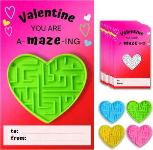 4E's Novelty 72 Pack Valentines Day Cards Gifts for Kids Classroom Heart Mazes Set, School Exchange Toy Bulk Party Favors for Boys Girls