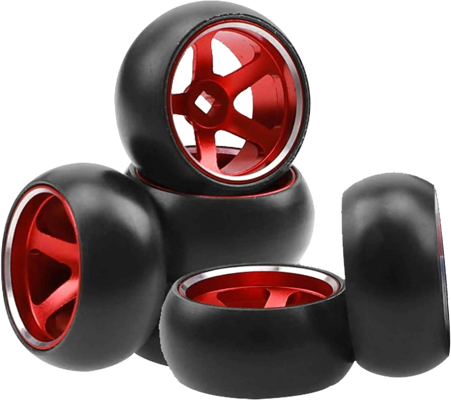4Pack Vgoohobby 25mmx11mm 1/28 Drift Car Tires Plastic Tyres w/Metal Wheel Rims Compatible with Wltoys K969 K989 P929 Kyosho Mini-Z Mini-Q 1/28 RC Drift Car (Red)