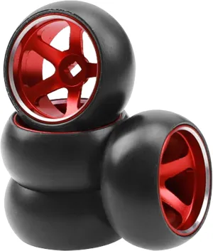 4Pack Vgoohobby 25mmx11mm 1/28 Drift Car Tires Plastic Tyres w/Metal Wheel Rims Compatible with Wltoys K969 K989 P929 Kyosho Mini-Z Mini-Q 1/28 RC Drift Car (Red)