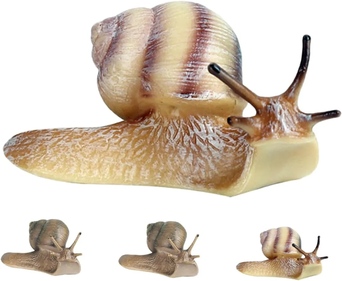 4Pcs Miniature Snail Figurines Realistic Plastic Snail Models for Crafts Fairy Dollhouse Decor and Garden Accessories Educational Nature Teaching