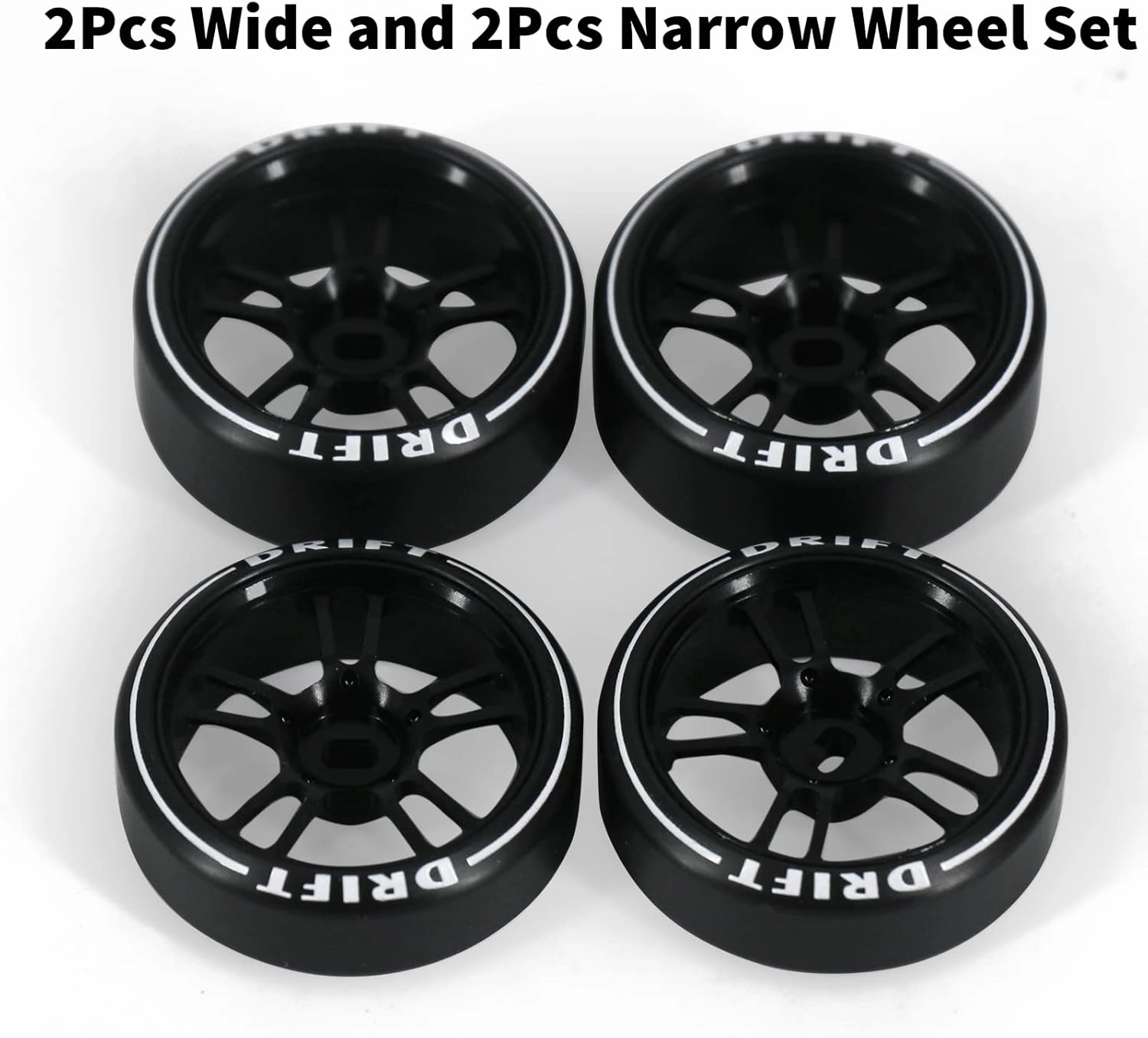 4Pcs 10 Spoke 22.4mm 1/28 Rc Car Drift Wheel Hub with Logo Rc Car Drift Tires,[2N 2W] Durable for 1/28 Mini-Q HGD1 Mini-Z DRZ Wltoys K969 RC Drift Car Upgrade Parts (Black)