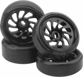 4PCS ShareGoo 1/28 RC Drift Wheels Metal Rims & Plastic 1/28 Drift Tires Compatible with 1/28 Wltoys K969 K989 P929 Kyosho Mini-Z Mini-Q RC Scale Drift Car (Black)