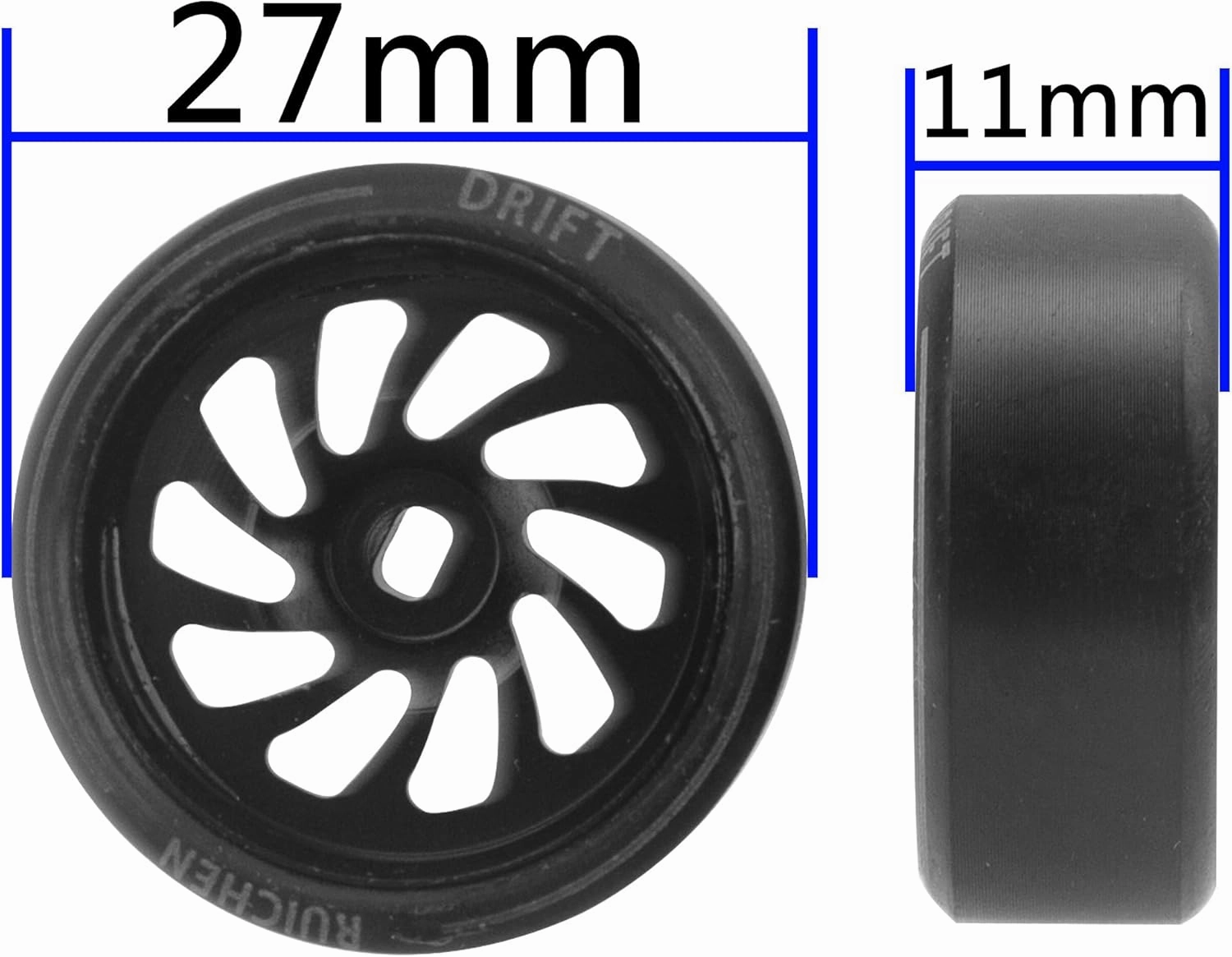 4PCS ShareGoo 1/28 RC Drift Wheels Metal Rims & Plastic 1/28 Drift Tires Compatible with 1/28 Wltoys K969 K989 P929 Kyosho Mini-Z Mini-Q RC Scale Drift Car (Black)