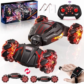 4WD Remote Control Car for Boys,2.4GHz Gesture Sensing Drift RC Cars,360°Flips Off-Road Hand Controlled RC Stunt Car with Lights Music,Toy Car Birthday Gifts for Boys Kids Age 6  (Red