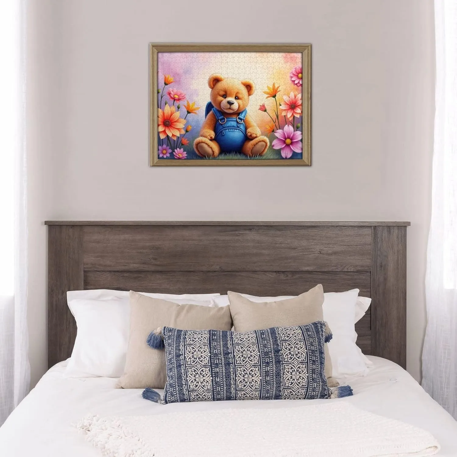 500 Piece Jigsaw Puzzle for Adults Cute Teddy Bear with Backpack in Flower Garden Challenging and Relaxing Puzzles Fun Brain Exercise Great Gift Idea