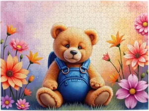 500 Piece Jigsaw Puzzle for Adults Cute Teddy Bear with Backpack in Flower Garden Challenging and Relaxing Puzzles Fun Brain Exercise Great Gift Idea