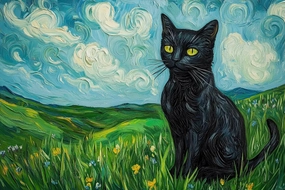 500 Pieces Challenging Jigsaw Puzzle Cute Animal - Black Cat, Blue Sky Grassland Adult Puzzle, A Gift for Puzzle Enthusiasts