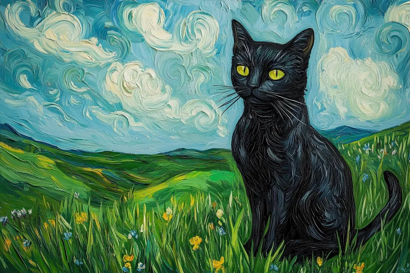 500 Pieces Challenging Jigsaw Puzzle Cute Animal - Black Cat, Blue Sky Grassland Adult Puzzle, A Gift for Puzzle Enthusiasts