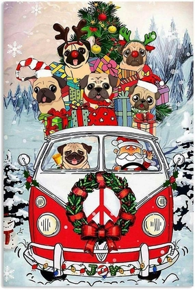 500 Pieces Puzzle for Adult - Pug Christmas Car and Santa Wooden Jigsaw Puzzles Challenging Educational Fun Interactive Toys for Family Creative Gift