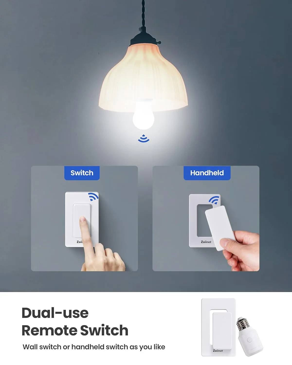 500W Remote Control Light Bulb Socket, Wireless Light Switch for Pull Chain Lighting Fixture, E26 E27 Bulbs Base Holder, Programmable, No Wiring Needed, for Bedroom, Stair, Closet & Garage