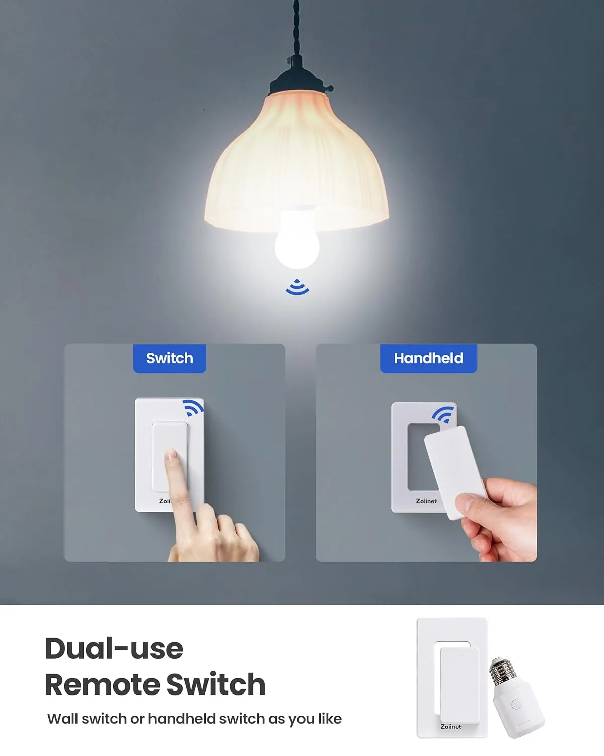 500W Remote Control Light Bulb Socket, Wireless Light Switch for Pull Chain Lighting Fixture, E26 E27 Bulbs Base Holder, Programmable, No Wiring Needed, for Bedroom, Stair, Closet & Garage