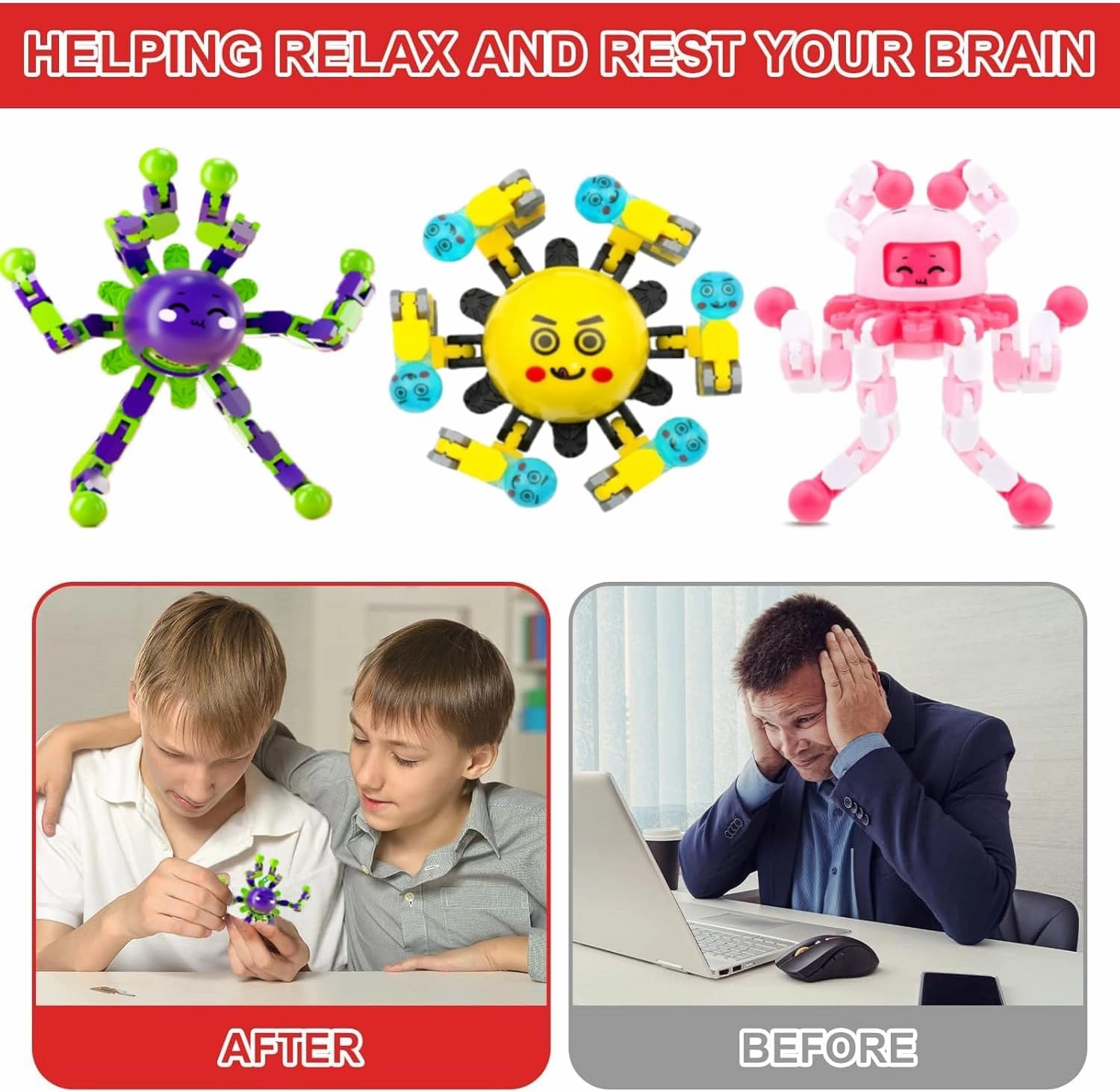 50 Pcs Transformable Fidget Spinner Toys for Kids, Stress Relief Sensory Toys for Autism ADHD, Birthday Party Favors, Easter Basket Essentials, Classroom Prizes, Stocking Stuffers for Boys Girls