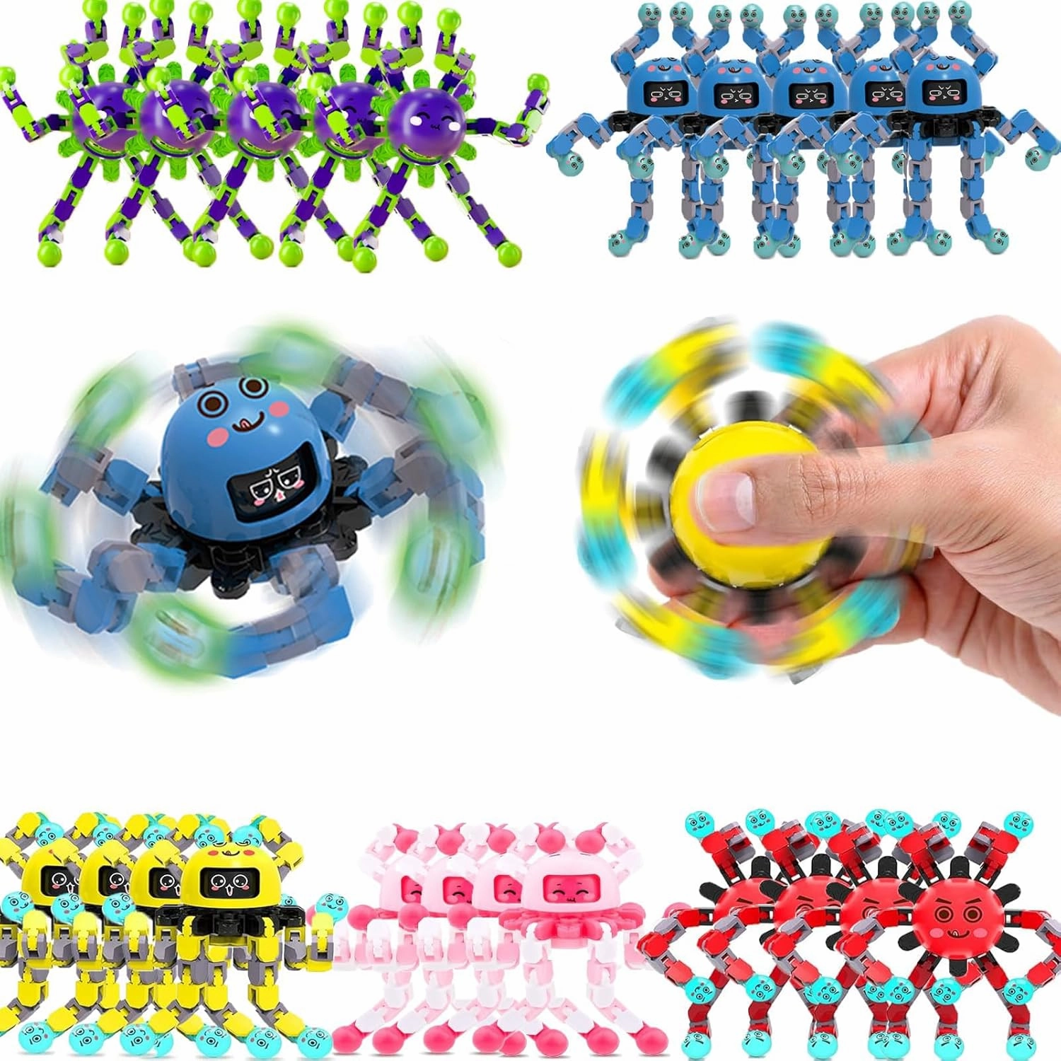 50 Pcs Transformable Fidget Spinner Toys for Kids, Stress Relief Sensory Toys for Autism ADHD, Birthday Party Favors, Easter Basket Essentials, Classroom Prizes, Stocking Stuffers for Boys Girls