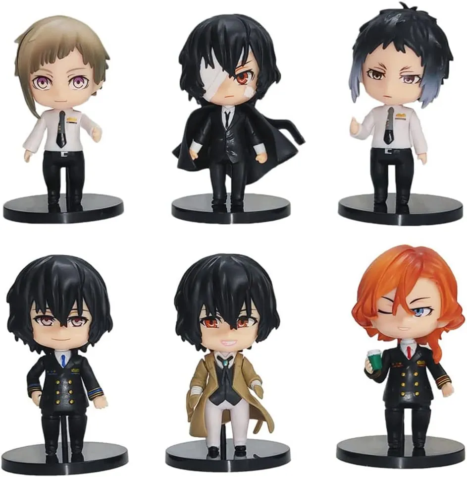 5pcs Dazai Osamu Figure BSD Action Figures 10cm Cute Mini Anime Figurine Nakahara Chuuya Statue Cartoon Cake Topper Desktop Collections