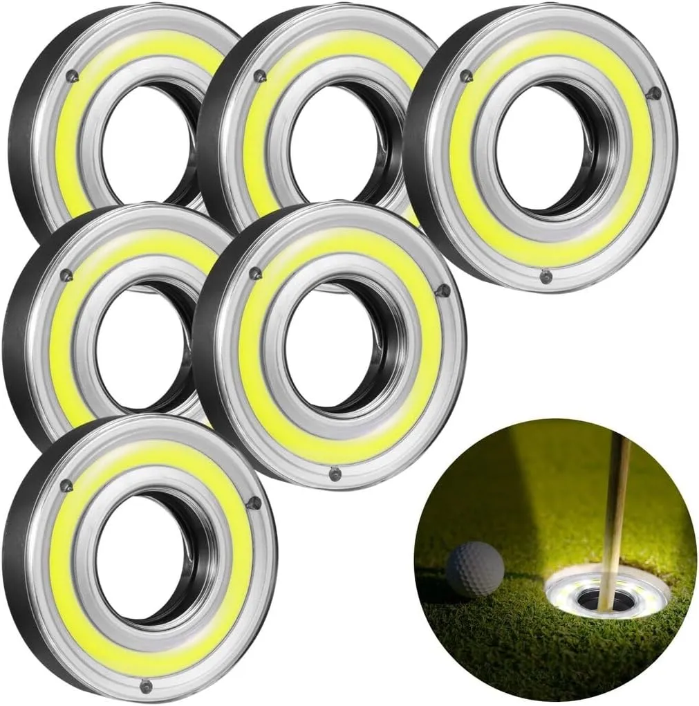 6 Pack Golf Hole Lights, Disc Golf Lights, Light Up Night Golf Putting Cup Light, Putt-Putt Flag Cup Glow Lamp, Glow In The Dark Cups For Night Golf Play