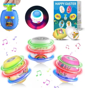 6 PCS Easter Eggs Light Up Flashing Spinning Tops for Kids, Easter Egg Spin Toys with LED Gyroscope for Party Favors Gift, Classroom Event Rewards, Goodie Bag Stuffers, Glow in The Dark Party Supplies