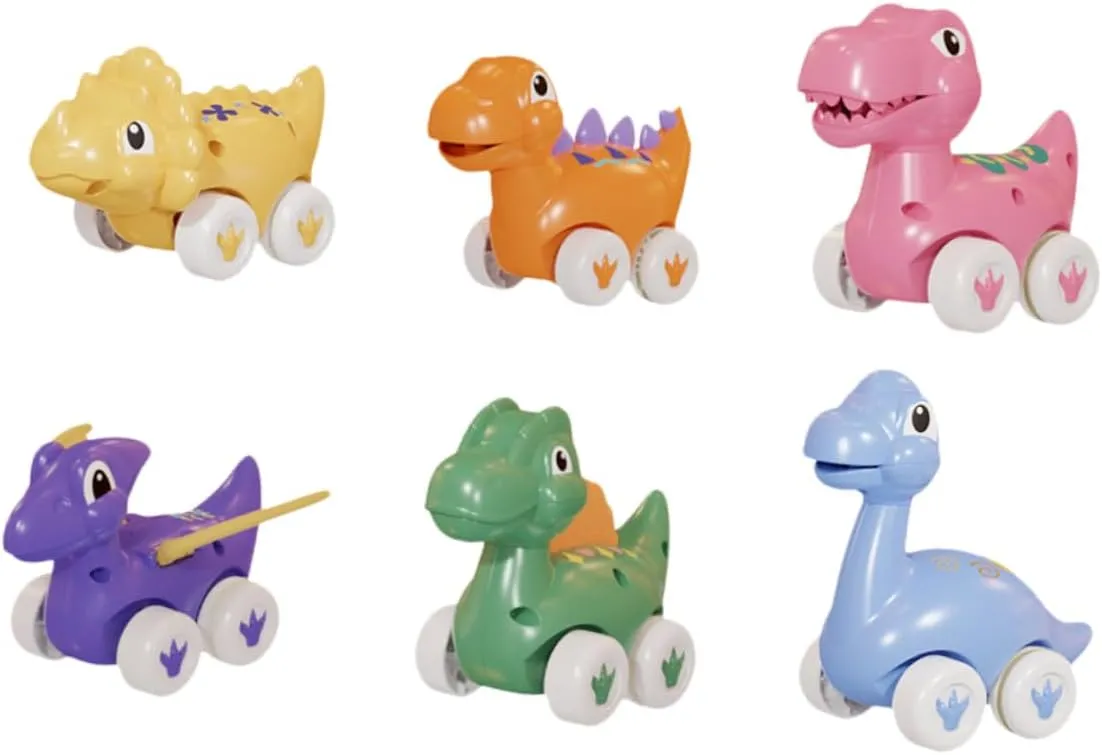 6 Pcs Pull Back Dinosaur Sliding Car for Educational Gliding Trolley for Parent Interaction and Cognitive Development
