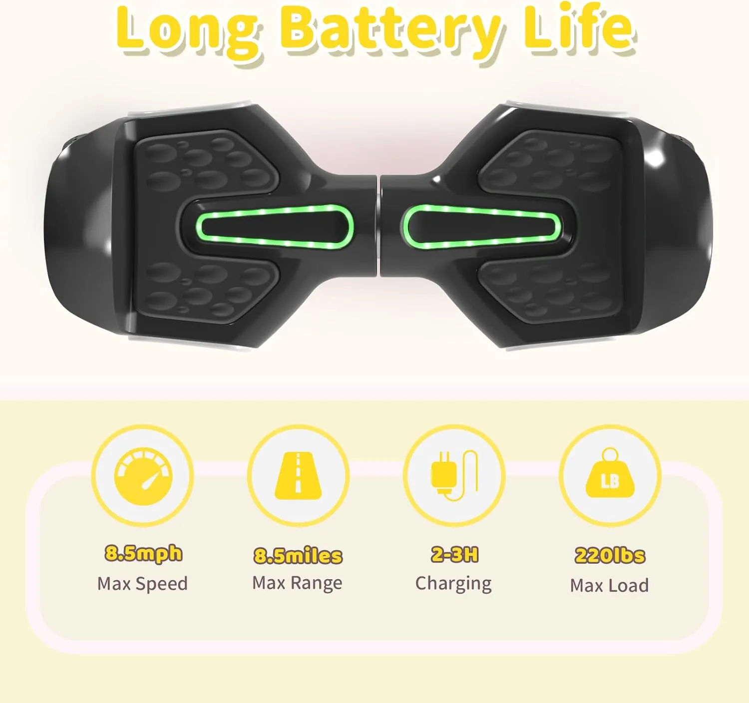 6.5" Scooter, Bluetooth Music Speaker and LED Light, Top 8.5mph & 8.5 Miles Range Power by Dual 250W Motor, Gifts for Kids Adults Boys, for All Ages