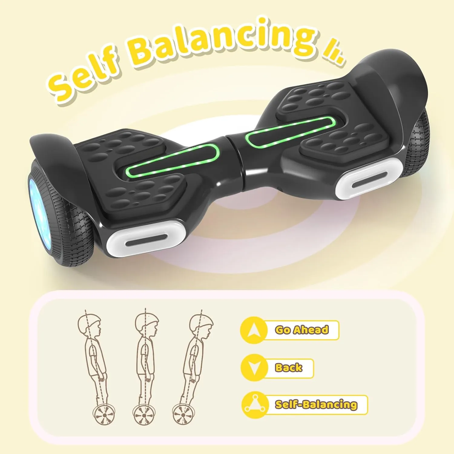 6.5" Scooter, Bluetooth Music Speaker and LED Light, Top 8.5mph & 8.5 Miles Range Power by Dual 250W Motor, Gifts for Kids Adults Boys, for All Ages