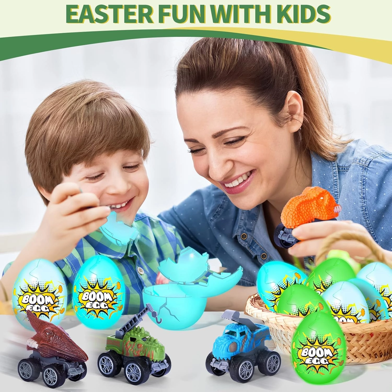 6 Pack Pull-Back Monster Cars in Easter Eggs for Toddler Kids, Fun Gift Toys for Boys and Girls 3-7 Years, Perfect for Easter Eggs Hunt, Basket Stuffers, and Party Favors