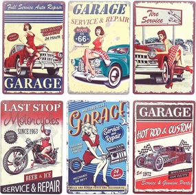 6 Pack Vintage Metal Signs for Retro Garage Wall Decor, 6 Designs (8 x 11.8 In)