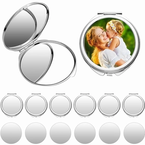 6 Pieces Sublimation Pocket Makeup Mirror Sublimation Metal Compact Mirror Sublimation Travel Makeup Mirror for Women Men Home Travel Use