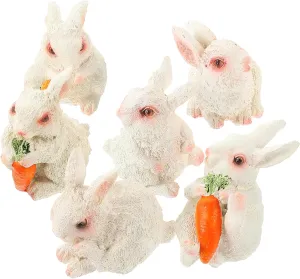 6pcs Miniature Figurines Cute Easter Bunny Ornaments for Decor Desktop Garden and Dollhouse Vivid Resin Bunnies for Layouts