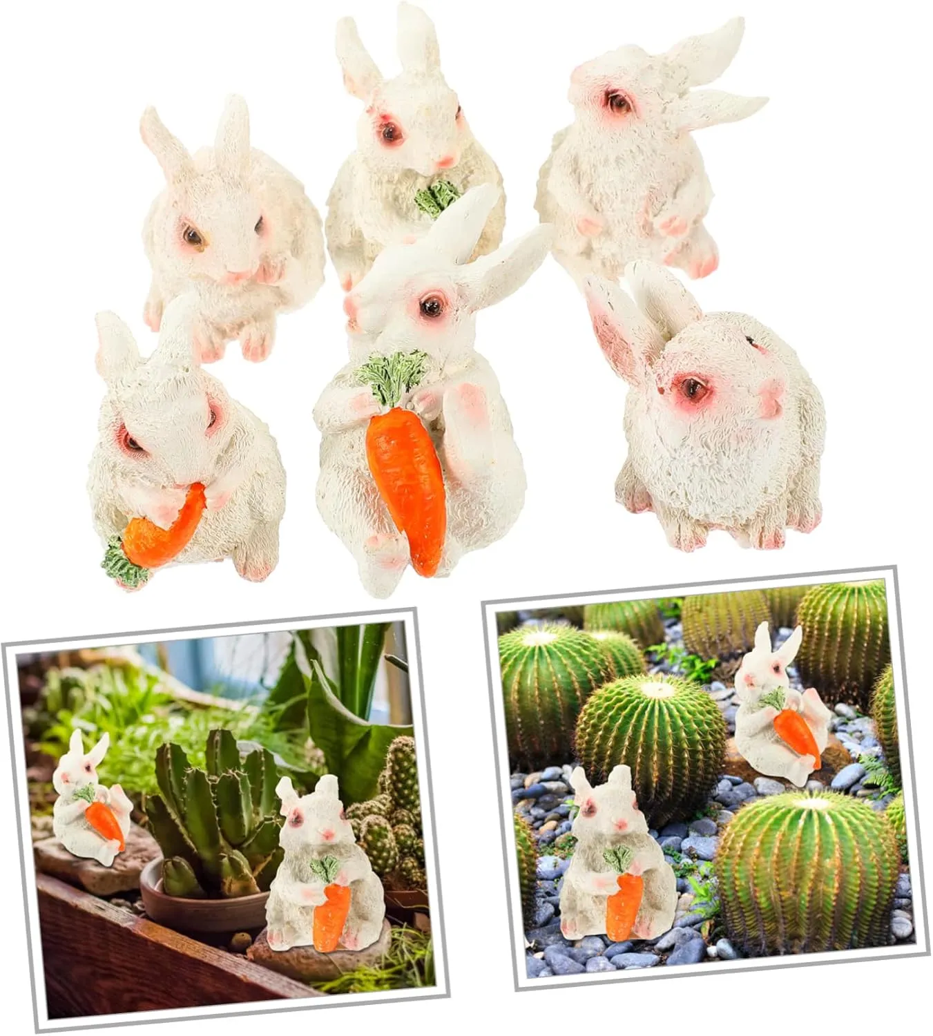 6pcs Miniature Figurines Cute Easter Bunny Ornaments for Decor Desktop Garden and Dollhouse Vivid Resin Bunnies for Layouts