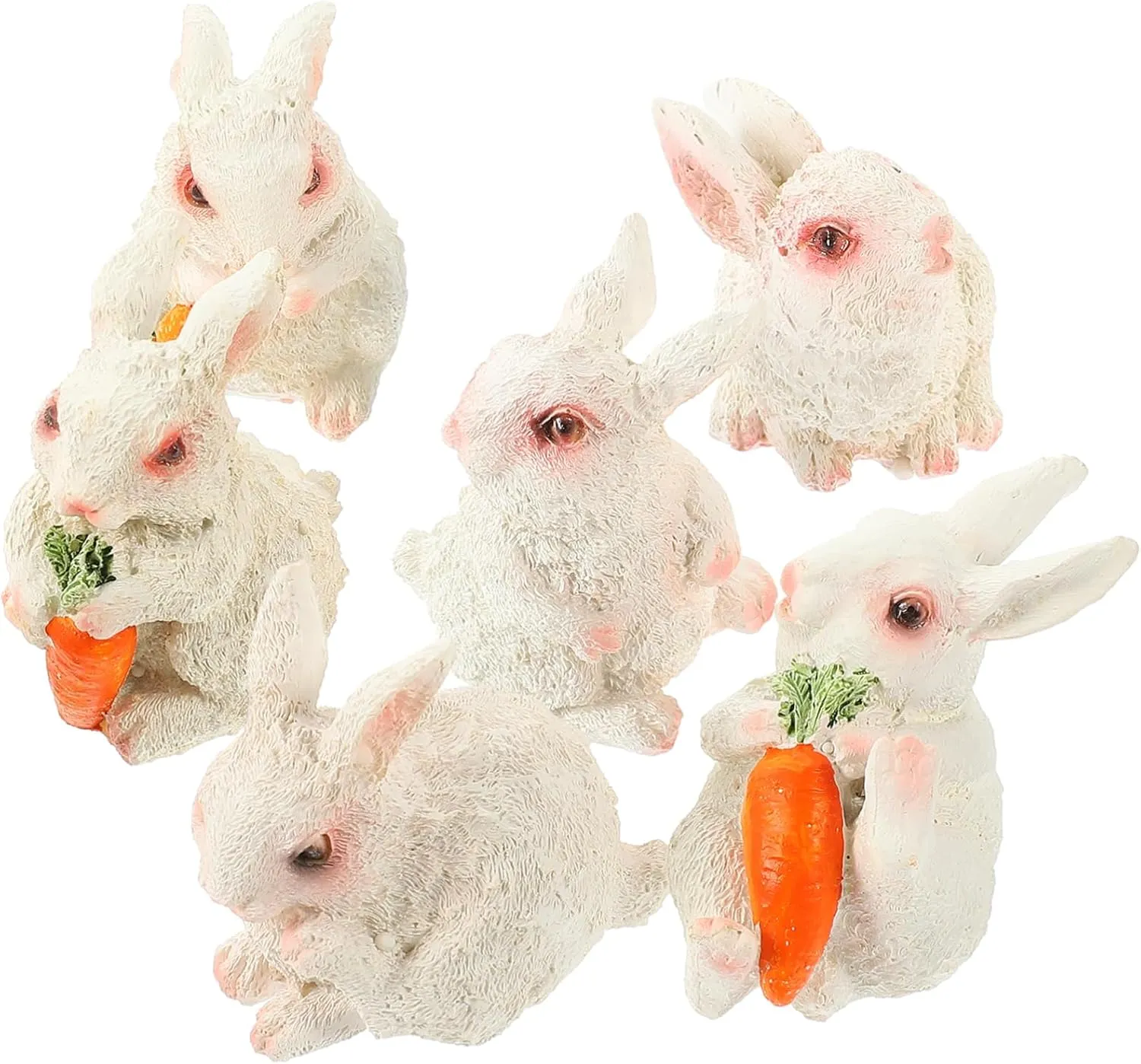 6pcs Miniature Figurines Cute Easter Bunny Ornaments for Decor Desktop Garden and Dollhouse Vivid Resin Bunnies for Layouts