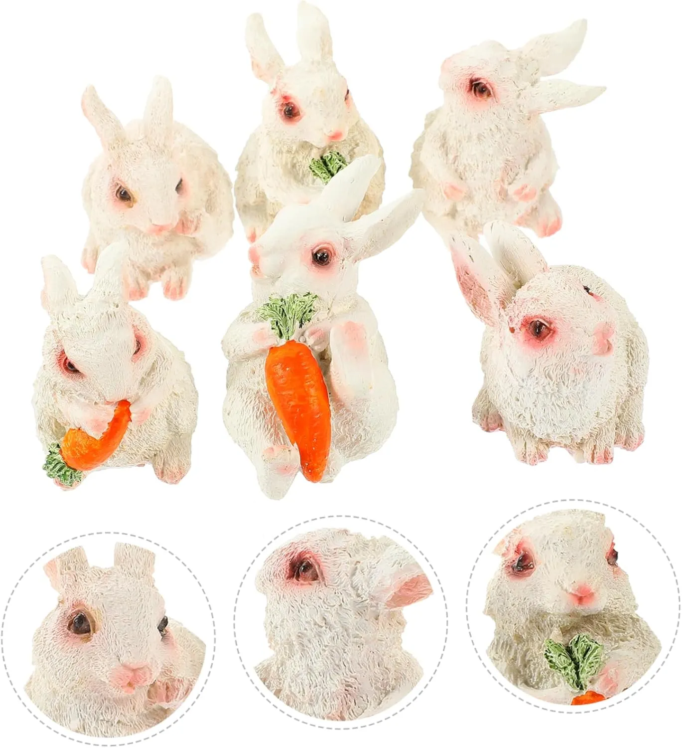 6pcs Miniature Figurines Cute Easter Bunny Ornaments for Decor Desktop Garden and Dollhouse Vivid Resin Bunnies for Layouts