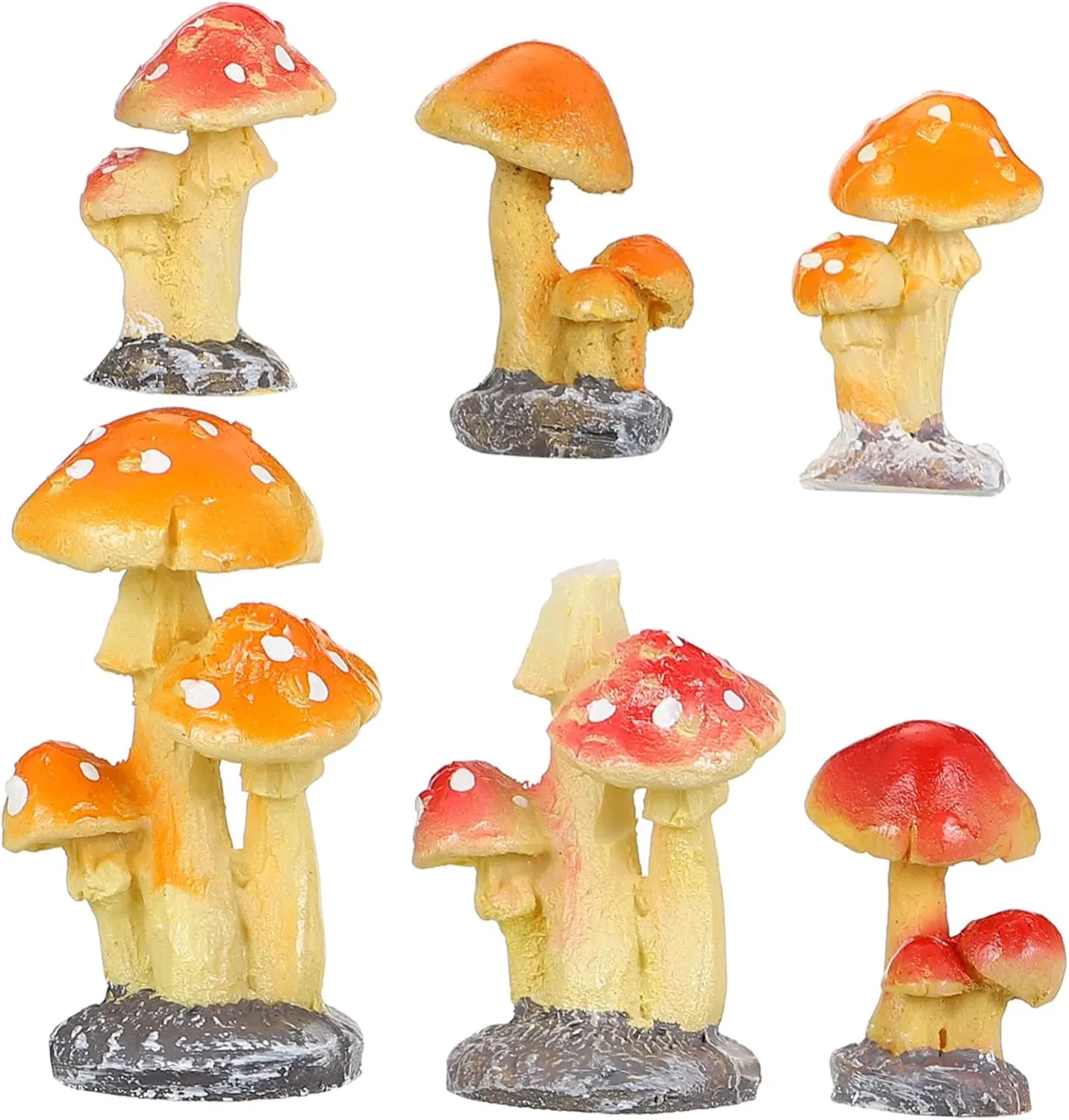 6Pcs Miniature Mushroom Figurines Durable Resin Fairy Garden Accessories for Micro Landscape Dollhouse Decor and Succulent Arrangement Random Styles