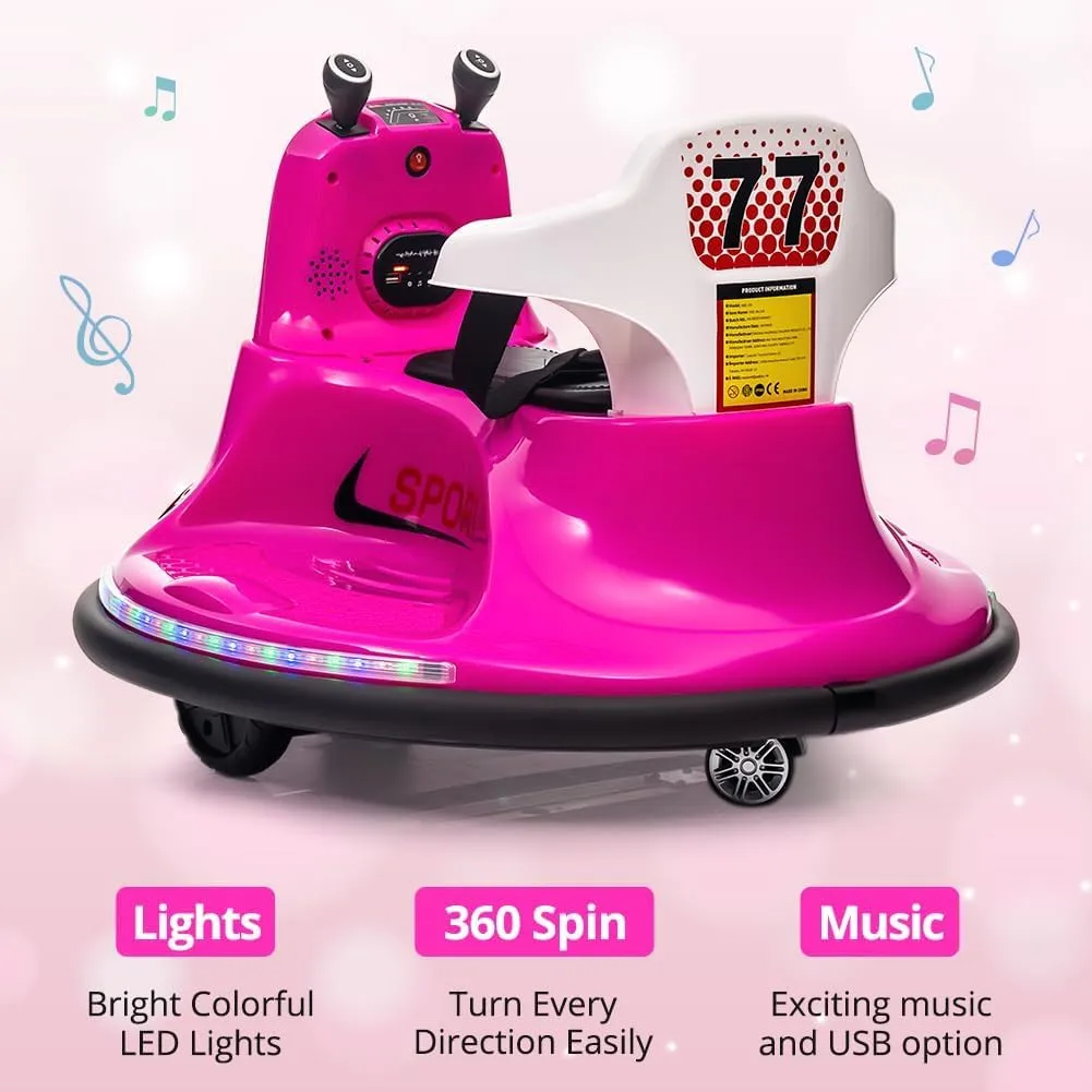 6V Kids Ride On Bumper Car, Electric Toddles Ride On Car with Remote Control, 360 Degree Spin, Safety Belt, Flashing Lights, Music for Boys and Girls, Pink