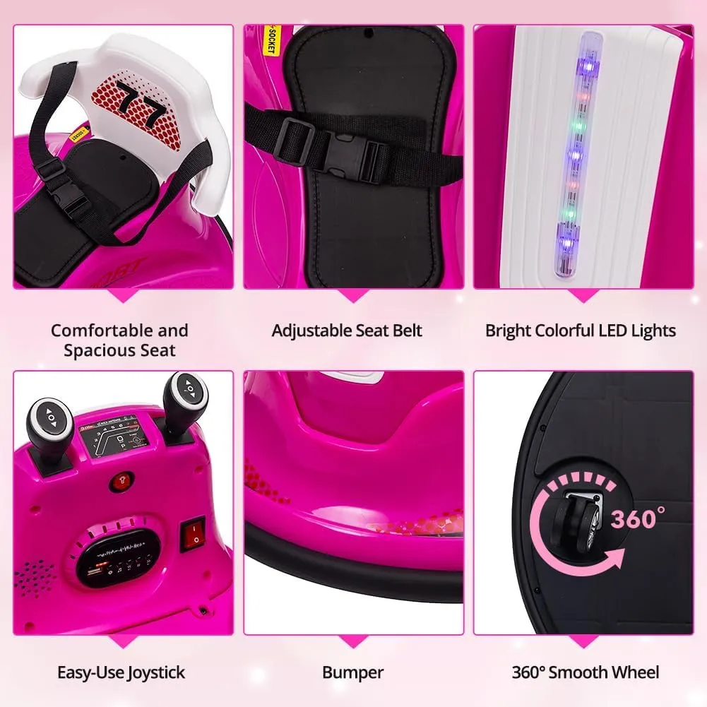 6V Kids Ride On Bumper Car, Electric Toddles Ride On Car with Remote Control, 360 Degree Spin, Safety Belt, Flashing Lights, Music for Boys and Girls, Pink